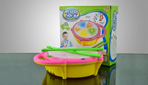 Toylelo Flash Drum Toys for Kids with Light & Musical Sound Colorful Plastic Drum for Children's Baby Toy Best Gift for Boys & Girls (Multi Color)