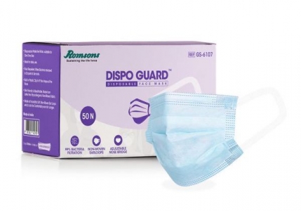 Romsons Dispo Mask 3 Ply Mask With Elastic Ear Loops, 50 pcs/ Pack, Dispo Mask 3 Ply Mask With Elastic Ear Loops Surgical Mask With Melt Blown Fabric Layer (Blue, Free Size, Pack of 1, 3 Ply)